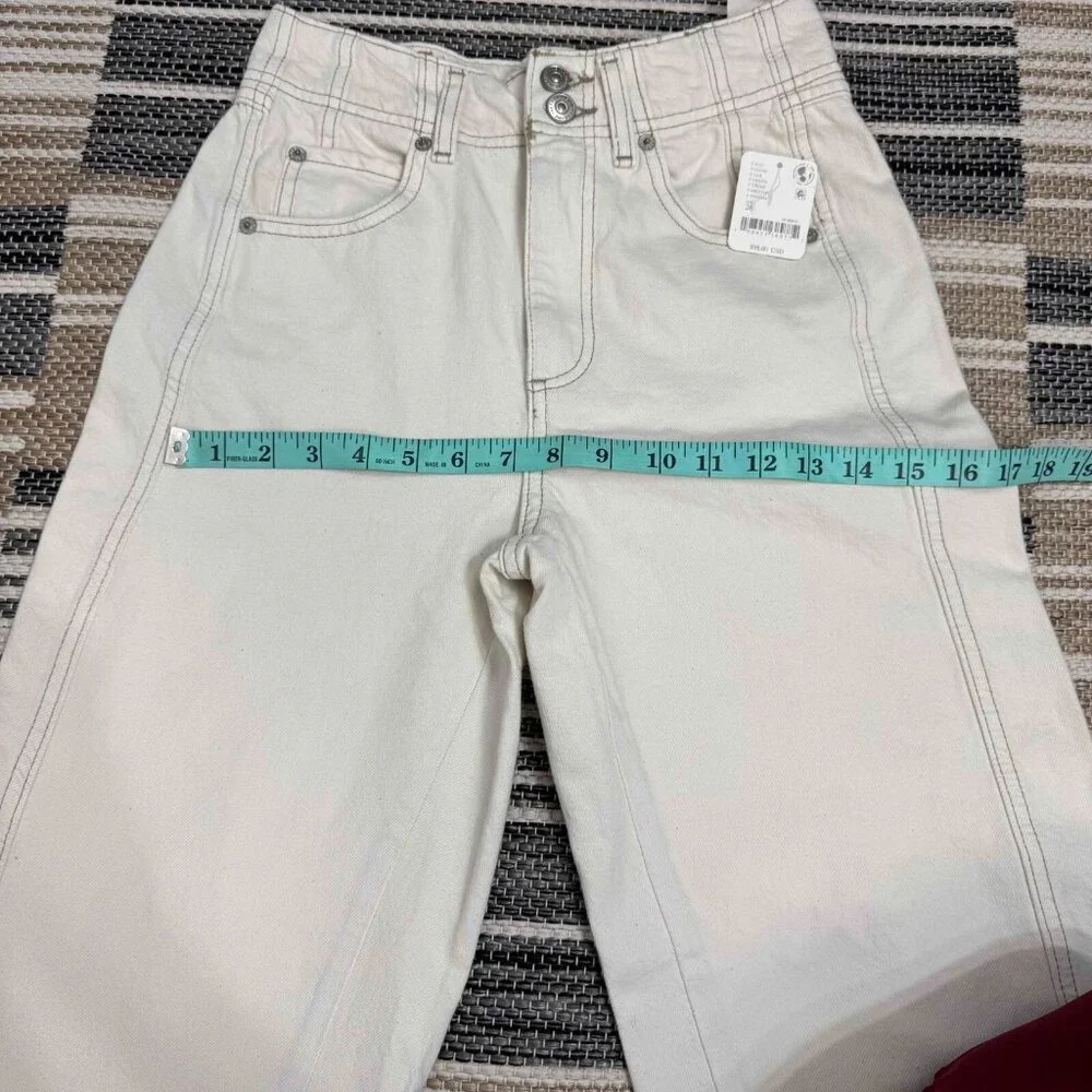 Free People We The Free Aster Straight Leg Jeans 100%‎ Cotton Cream Size 26